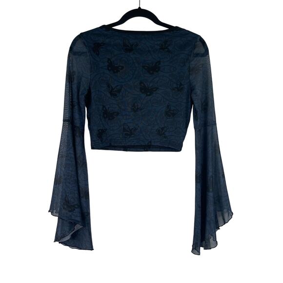 Tim Burton's Corpse Bride Romwe Black Blouse sheer butterfly Medium Whimsigoth - Picture 7 of 15